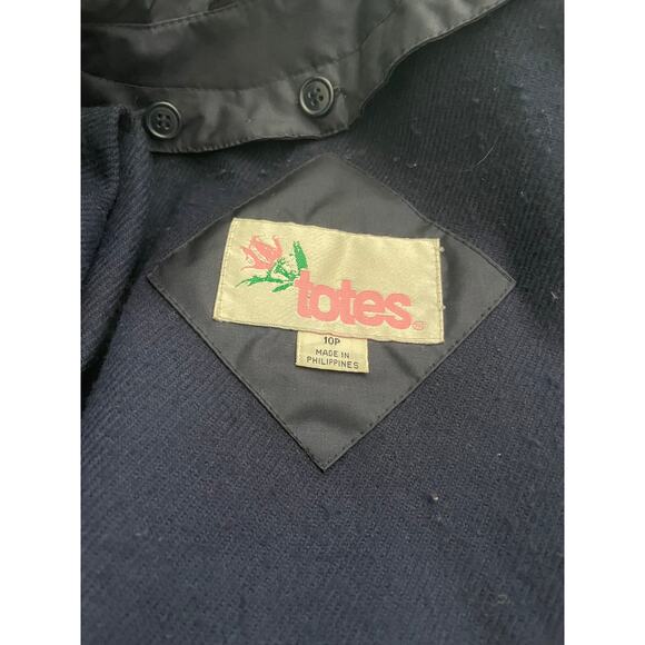 Vtg. TOTES Raincoat Windbreaker SZ 10P Navy with Maroon Contrast - Picture 4 of 8